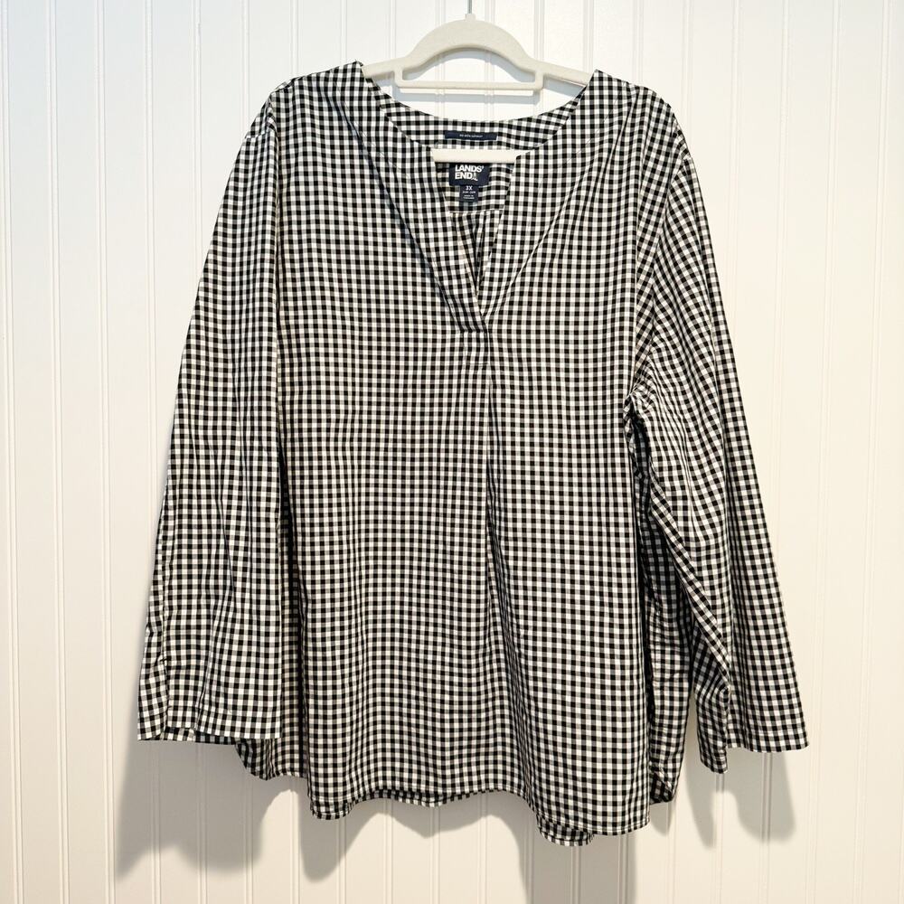 Lands End Non Iron Supima Cotton Shirt Black White Gingham Plus Size 3X